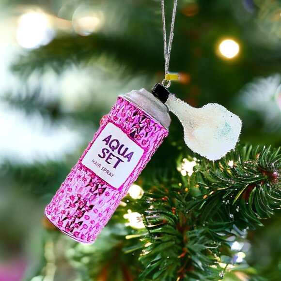 Pink Hairspray Xmas Ornament | Aqua Set Christmas Tree Decor | 80s Glam | NWT - Picture 1 of 6